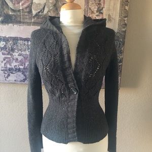 Vertigo Paris Warm Open Knit Hooded Gray Sweater
